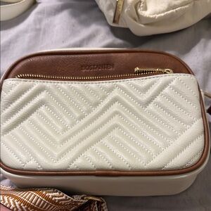 Amazon Cream and Brown Crossbody Bag with Chevron Design